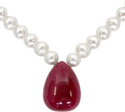 Surat Diamond 18.00 cts Big Real Drop Ruby and Freshwater Pearl Necklace for Women (SN129-18cts) Ruby Metal Necklace