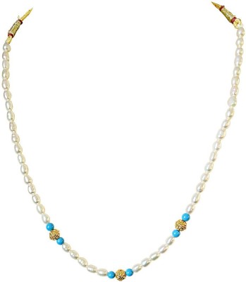 SURAT DIAMONDS Single line Turquoise Bead, Gold Plated Balls and Rice Pearl Necklace for Women (SN518) Pearl, Turquoise Metal Necklace