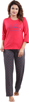 Attempt Women Printed Pink Top & Pyjama Set