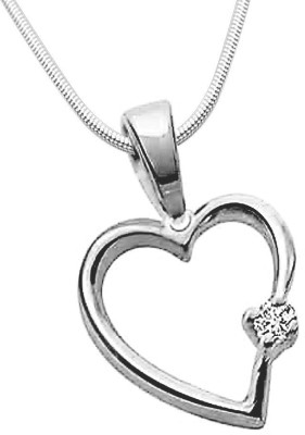 Surat Diamond Simple Heart - Real Diamond & Sterling Silver Pendant with 18 IN Chain (SDP27) Sterling Silver Diamond Sterling Silver Pendant