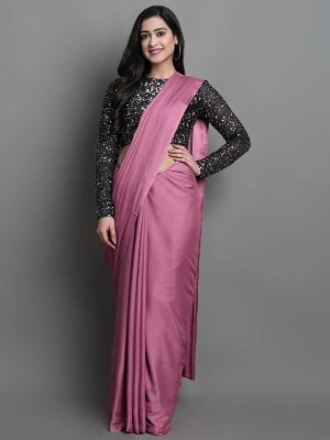 SHREEJI ENTERPRISE Solid/Plain Bollywood Satin Saree(Pink)