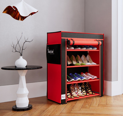 Raunak 4 Tier With Non Woven Fabric Cover Metal Shoe Stand (Red, Black, 4 Shelves, DIY(Do-It-Yourself)) For Rs. 494 @ 67 %