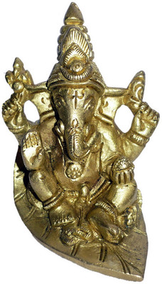 B H A R A T H A A T Brass Lord Ganesh Seating on Pan (Betal Leaf) Ganesha Ganesh Ganapati bappa Murti Idol Statue Showpiece (2 x 2.4 x 2.8 inches) Decorative Showpiece  -  7.11 cm(Brass, Yellow)