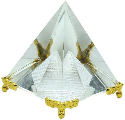 Dalvkot Fengshui Vastu Gold Crystal Pyramid with Stand For Positive Energy And Good Luck & Prosperity Decorative Showpiece  -  9 cm(Crystal, White, Gold)