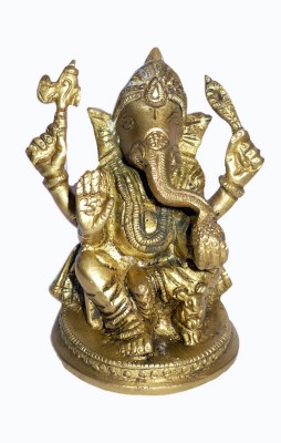 B H A R A T H A A T Brass Lord Round Base Ganesh Ganesha Ganesh Ganapati bappa Murti Idol Statue Showpiece (2.5 x 2 x 3.4 inches) Decorative Showpiece  -  8.63 cm(Brass, Yellow)