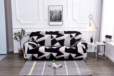 HOUSE OF QUIRK Polyester Geometric 4 Seater Sofa Cover(Black Pack of 1)
