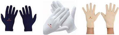 Glitter Cotton Cricket Multipurpose Hand Protect Re-usable Batting Inner Gloves Pair of 3 Wicket Keeping Gloves(Navy, White, Skin)