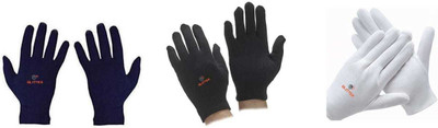 Glitter Cotton Cricket Multipurpose Hand Protect Re-usable Batting Inner Gloves Pair of 3 Wicket Keeping Gloves(Black, Navy, White)