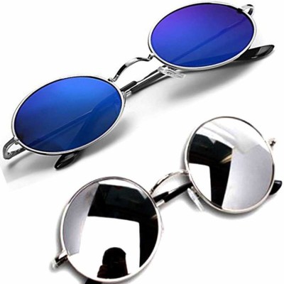 chawla fashion Round Sunglasses(For Men, Blue, Silver)