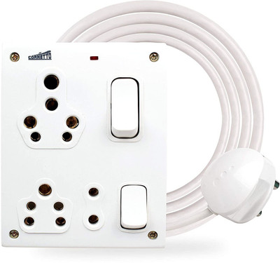 Elegant Casa Multi Purpose 5 Pin Extension Board with Individual Switch Button 1.5 mm Long Wire Cable Cord with 16 Amp Socket (15 Meter) 5  Socket Extension Boards(White, 1.5 m)