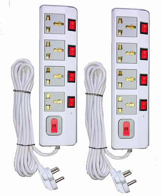 TOBY combo of 2 Extension board 4 switch + 4 universal socket for 6 amp appliances with 4 mtr cord 8  Socket Extension Boards(White, 4 m)