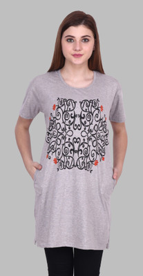 AG apparel Typography Women Round Neck Grey T-Shirt