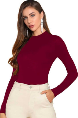 Maheshvi Casual Full Sleeve Solid Women Maroon Top