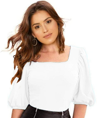 Maheshvi Casual 3/4 Sleeve Solid Women White Top