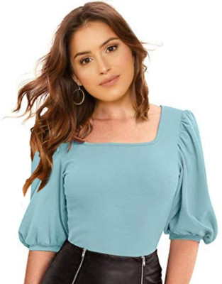 Maheshvi Casual 3/4 Sleeve Solid Women Light Green Top