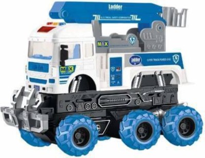 jmv 6 Wheel Deformation Fire Rescue Electric Ladder Truck Vehicle Toy with Light and Sound Effects.(Blue)