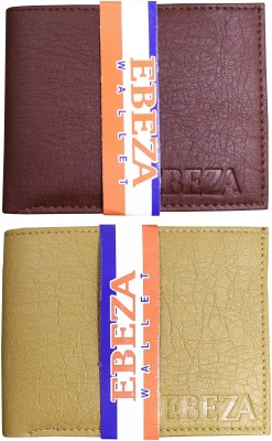 EBEZA Men Casual Brown, Beige Artificial Leather Wallet(8 Card Slots, Pack of 2)