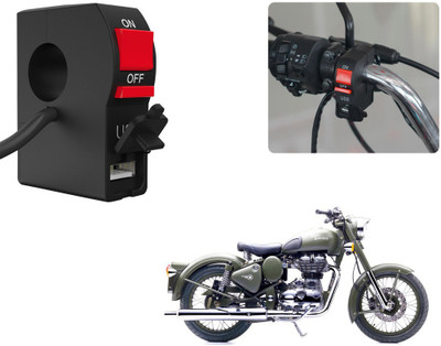 Selifaur C119 - Bike Headlight On/Off Switch Button Signal Light Switch with USB Charging Port Applicable For Royal Enfield Bullet 500 2 A Bike Mobile Charger