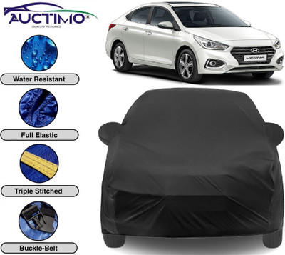 AUCTIMO Car Cover For Hyundai Fluidic Verna 4S (With Mirror Pockets)(Black)