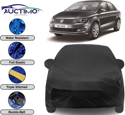 AUCTIMO Car Cover For Volkswagen Vento (With Mirror Pockets)(Black)