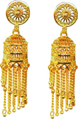 Happy Stoning Happy Stoning Layered Tasseled Gold Plated Jhumka Brass Drops & Danglers, Jhumki Earring, Tassel Earring