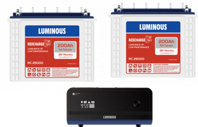 LUMINOUS Zelio 1700 Sine Wave Inverter With 2Nos. Battery Red Charge Rc25000 200 Ah Tall Tubular Battery Tubular Inverter Battery(200 Ah)