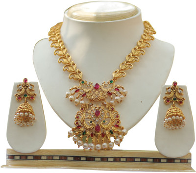 Ethnicking Alloy Gold-plated Maroon Jewellery Set(Pack of 1)