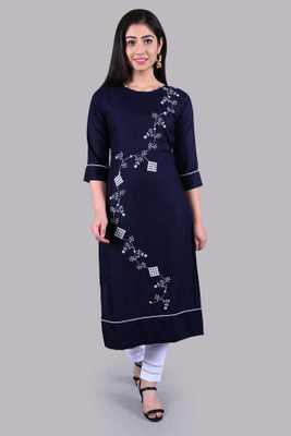 FULPARI Women Printed Straight Kurta(Blue)