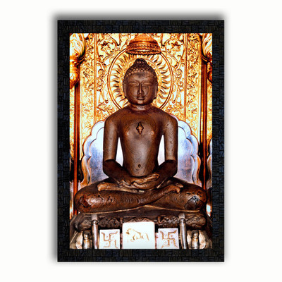 pnf Lord Mahavir Swami Jain God with Wooden Synthetic Frame Digital Reprint 19 inch x 13.5 inch Painting(With Frame)