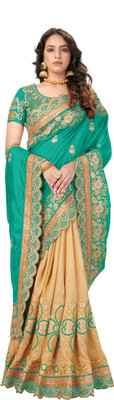 Gymfy Embroidered Bollywood Net Saree(Cream)