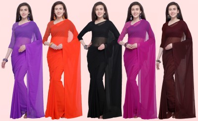 Anand Sarees Solid/Plain Daily Wear Georgette Saree(Pack of 5, Brown, Pink)