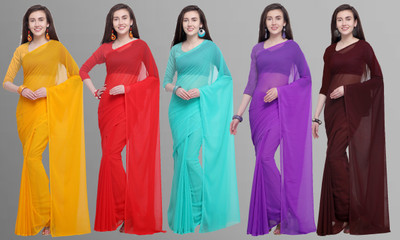 Anand Sarees Solid/Plain Daily Wear Georgette Saree(Pack of 5, Multicolor)
