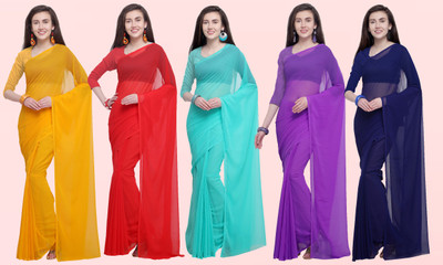 Anand Sarees Solid/Plain Bollywood Georgette Saree(Pack of 5, Multicolor)