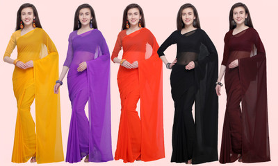 Anand Sarees Solid/Plain Bollywood Georgette Saree(Pack of 5, Multicolor)