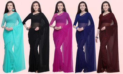 Anand Sarees Solid/Plain Bollywood Georgette Saree(Pack of 5, Multicolor)