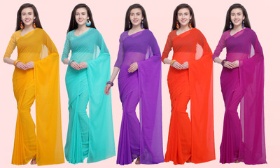 kashvi sarees Solid/Plain Bollywood Georgette Saree(Pack of 5, Multicolor)