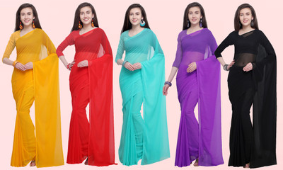 Anand Sarees Solid/Plain Daily Wear Georgette Saree(Pack of 5, Multicolor)