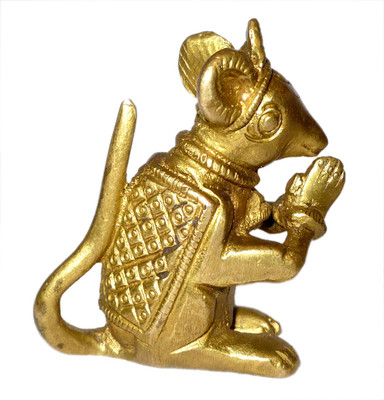 B H A R A T H A A T Ganesh Rat / Mushak Idol Murti Statue for Home Pooja Puja Room Mandir Decor Collectible Handicraft Art - Yellow, (2 x 2 x 2.4 inches) Decorative Showpiece  -  6.09 cm(Brass, Yellow)