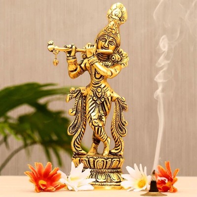 SP Handicrafts Metal Standing Krishna Ji with Playing Flute Decorative Showpiece  -  22 cm(Aluminium, Gold)
