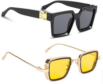AMEEQ Wayfarer, Retro Square Sunglasses(For Men & Women, Black, Yellow)
