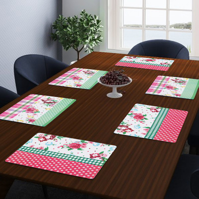 Dakshya Industries Rectangular Pack of 6 Table Placemat(Pink, White, PVC)