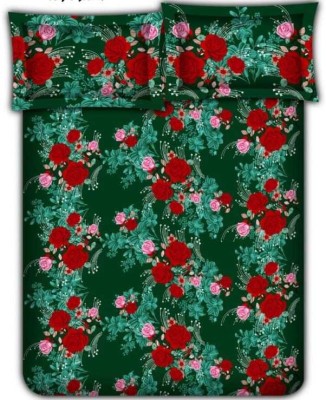 R K DIXIT 200 TC Cotton Double Floral Flat Bedsheet(Pack of 1, Green Flower)