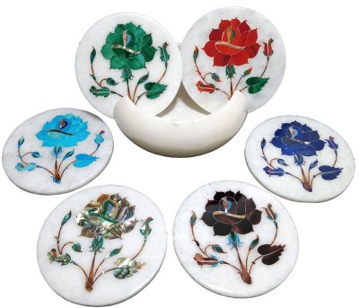 Qadri Handicrafts Round Marble Coaster Set(Pack of 6)