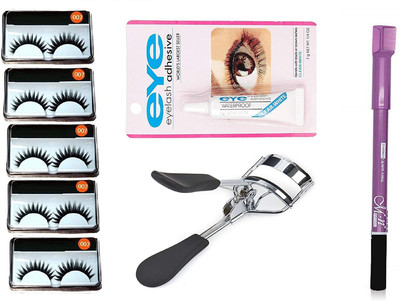 AVEU 5 Pieces Eyelashes with Eyelash adhesive and Eyelash Curler With mn Eyebrow Pencil(4 Items in the set)