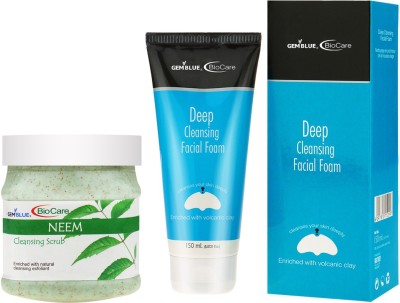 GEMBLUE BIOCARE Neem Scrub,500ml and Deep Cleansing facial foam face wash, 150ml, Combo Pack of 2(2 Items in the set)