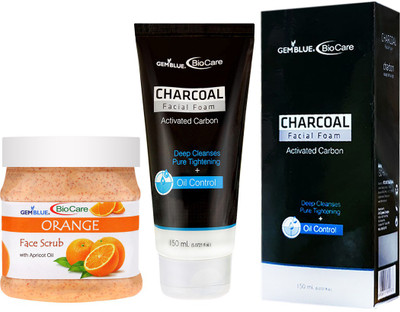 GEMBLUE BIOCARE Orange Scrub ,500ml and Charcoal face wash,150ml , Combo , Pack of 2(2 Items in the set)