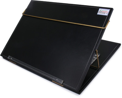 RASPER 2 Compartments Black Genuine Leather Writing Desk Table Top Elevator With Adjustable Height Easy Reading Desk (Standard Size 21x15 Inches) Most Heavy 12MM(Black)