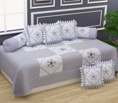 CASTIQA Cotton Embroidered Diwan Set(Purple)