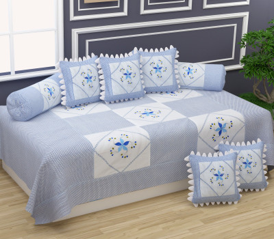 CASTIQA Cotton Embroidered Diwan Set(Blue)