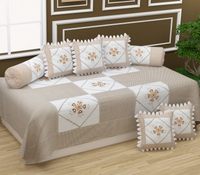 CASTIQA Cotton Embroidered Diwan Set(Brown)